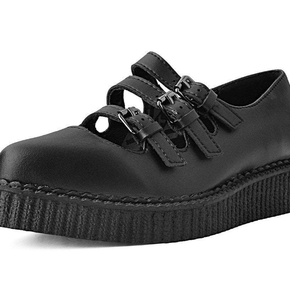 Black TUK Pointed 3-Strap Mary Jane